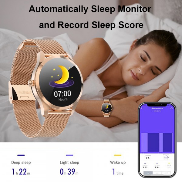 KW10 Smart Watch for Women, YOCUBY Novel/Stylish/Beautiful Smartwatch Bluetooth Fitness Tracker for Ladies with IP68 Waterproof, Female Period Tool, Heart Rate Sleep Monitor Calorie Counter Gold