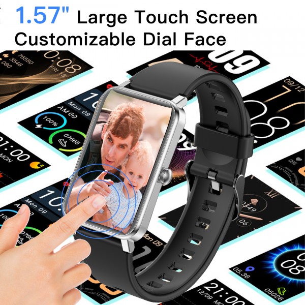 YOCUBY ZX18 Smart Watch for Men and Women, IP68 Waterproof Smartwatch Bluetooth Fitness Tracker, Heart Rate Sleep Monitor Pedometer Black